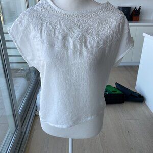Brandy Melville White Eyelet Embroidered Silky Blouse Top